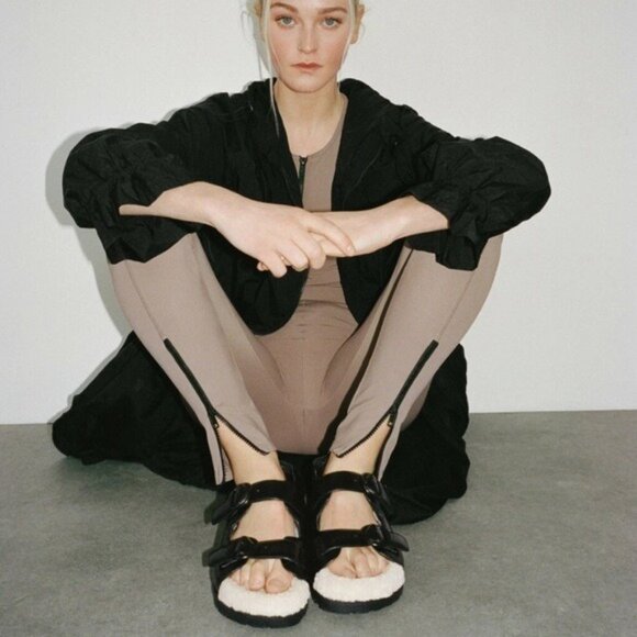 Zara Faux Leather Sherpa Buckle Sandals Chic Cozy Neutral Chunky Black White - Picture 3 of 12